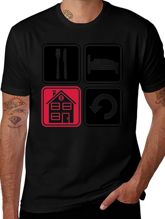 Eat Sleep Home Repeat Black Graphic Tee