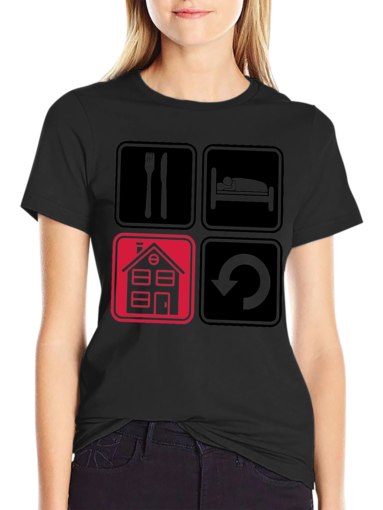 Eat Sleep Home Repeat Black Graphic Tee