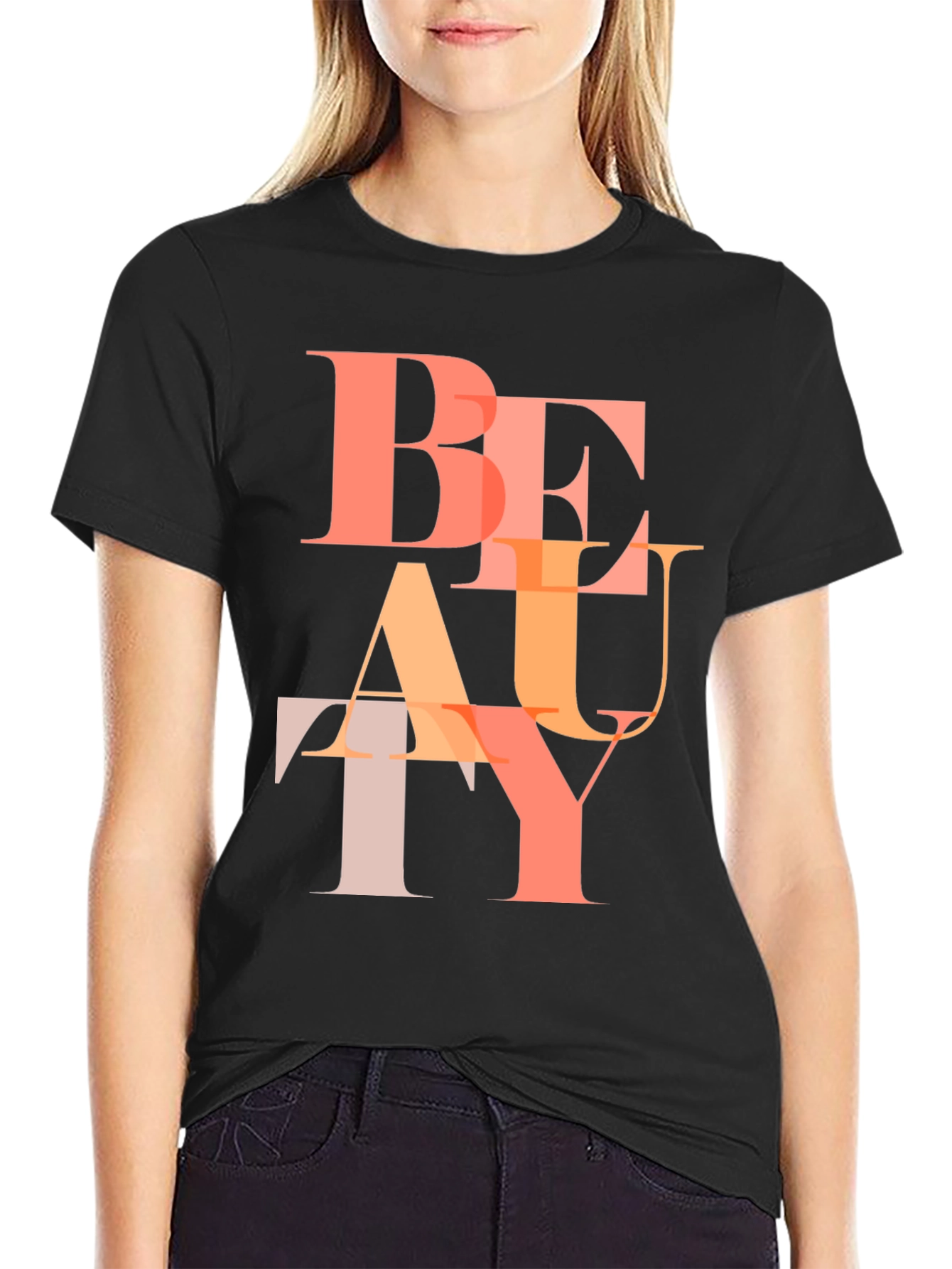 Stylish Beauty Graphic Print Black T-Shirt