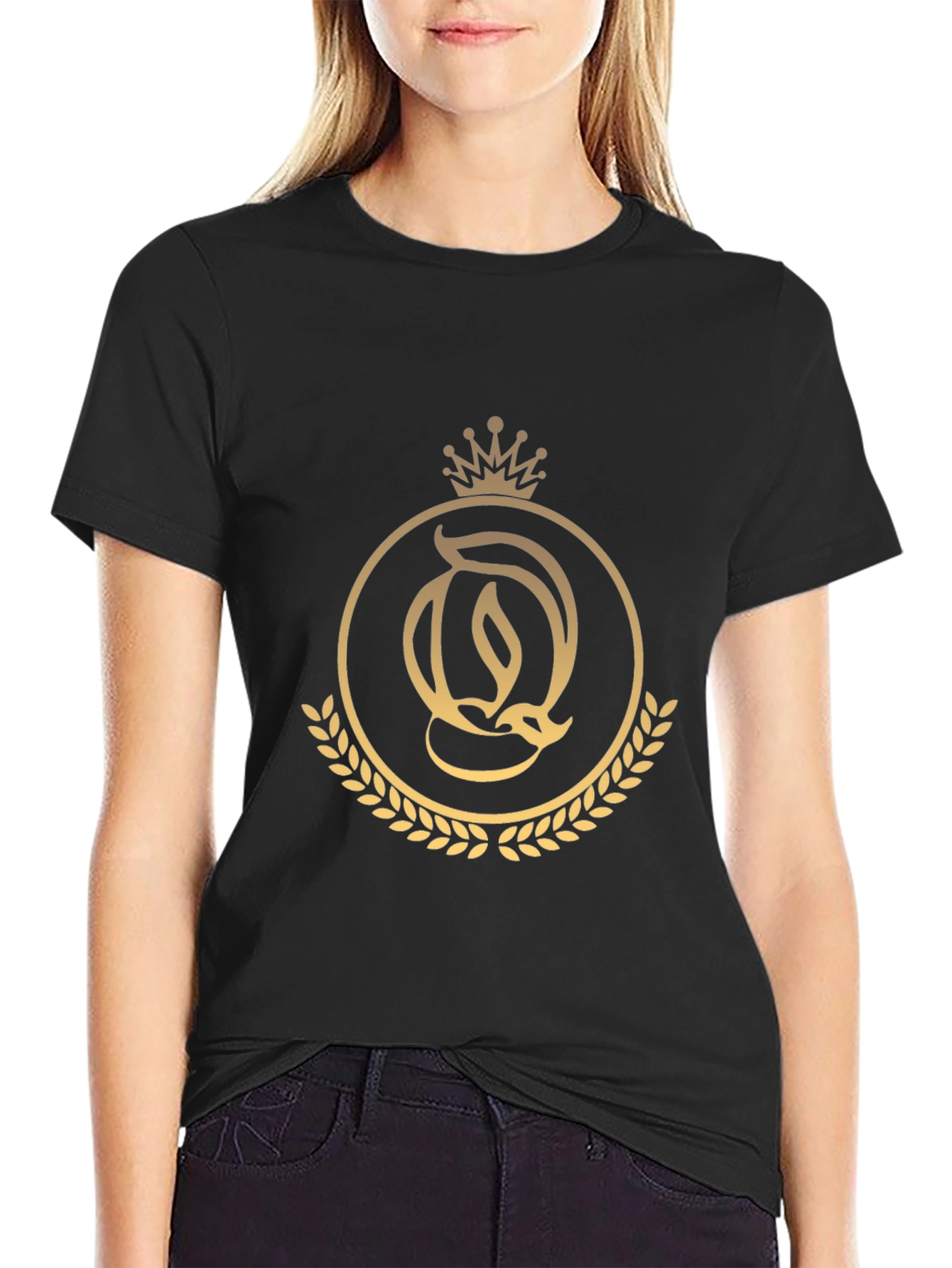 Elegant Black T-Shirt with Golden Crown Logo