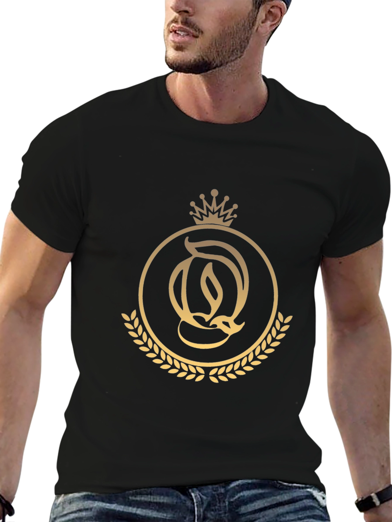 Elegant Black T-Shirt with Golden Crown Logo