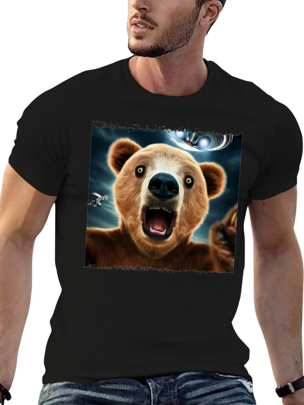 Bear UFO T-Shirt - Mens Black Graphic Tee