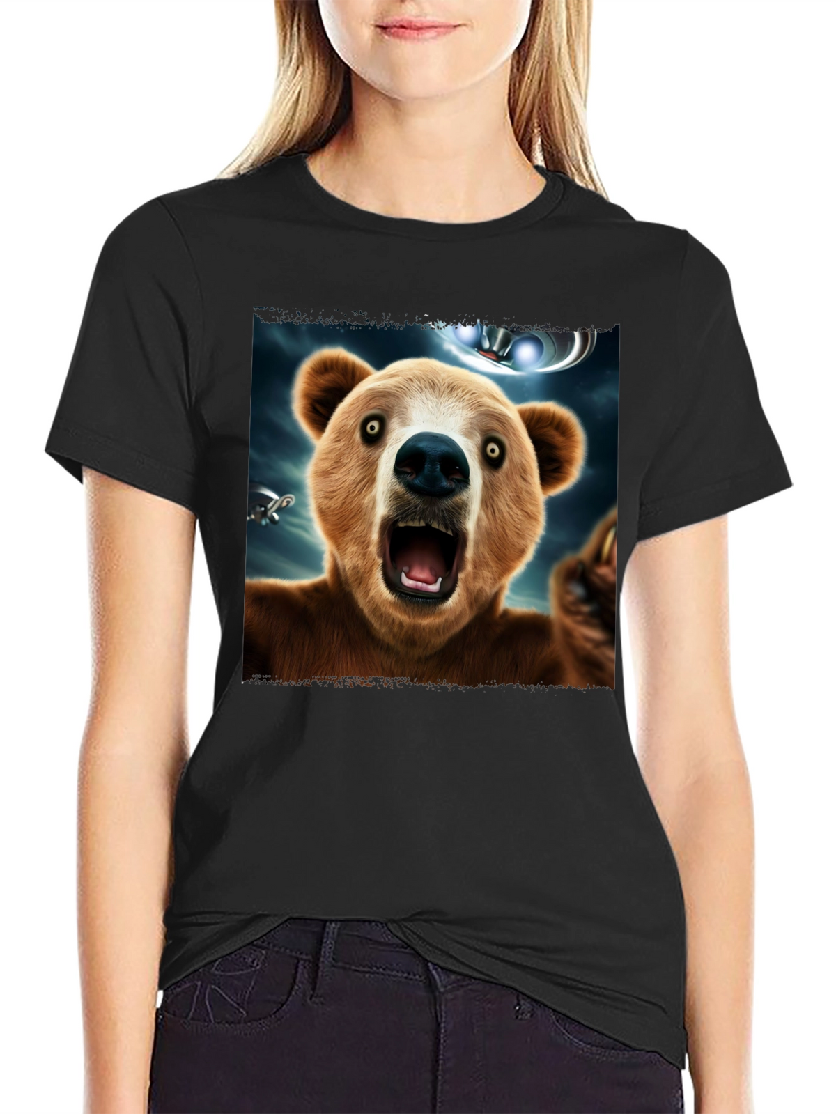 Bear UFO T-Shirt - Mens Black Graphic Tee