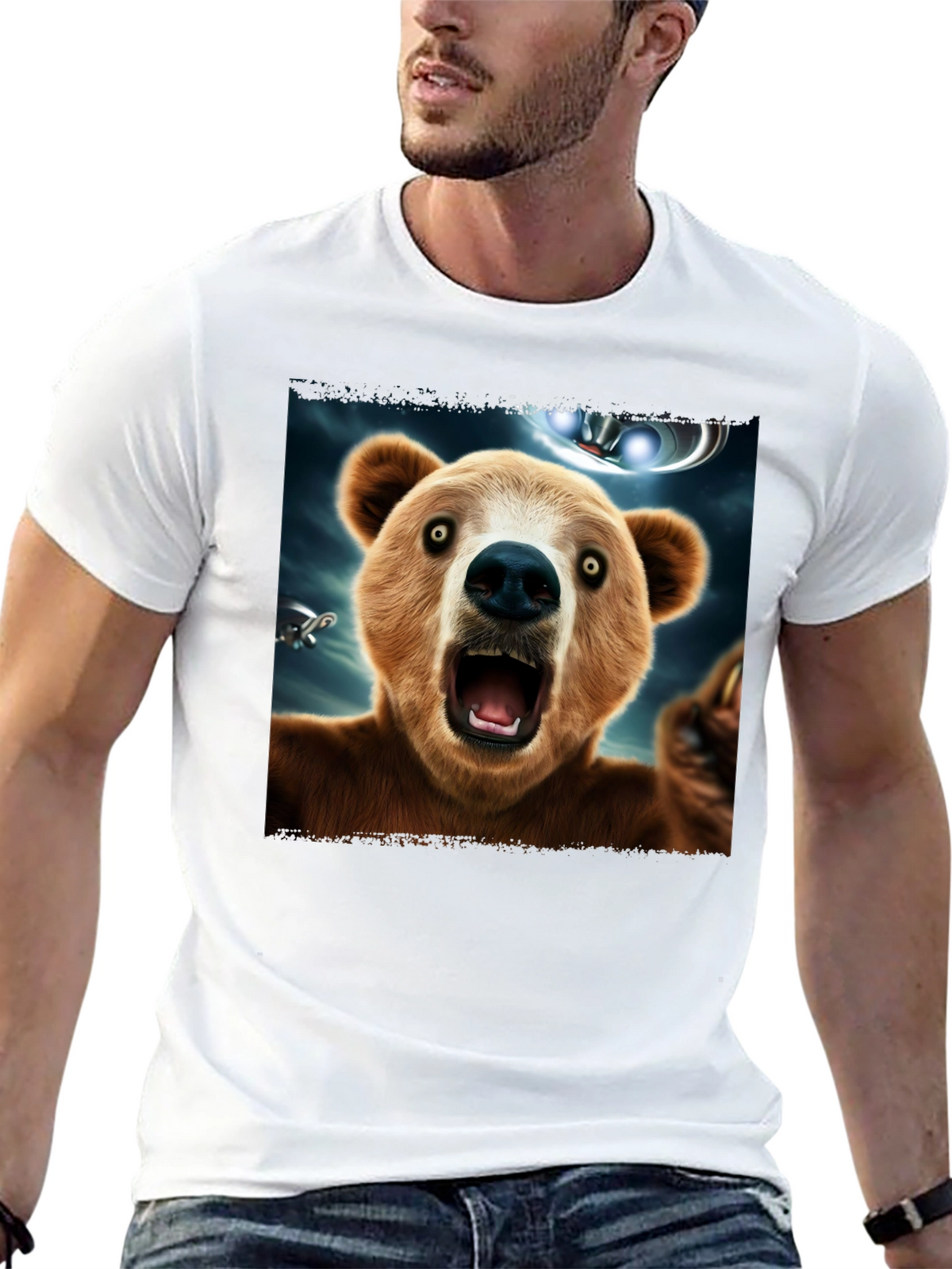 Bear UFO T-Shirt - Mens Black Graphic Tee