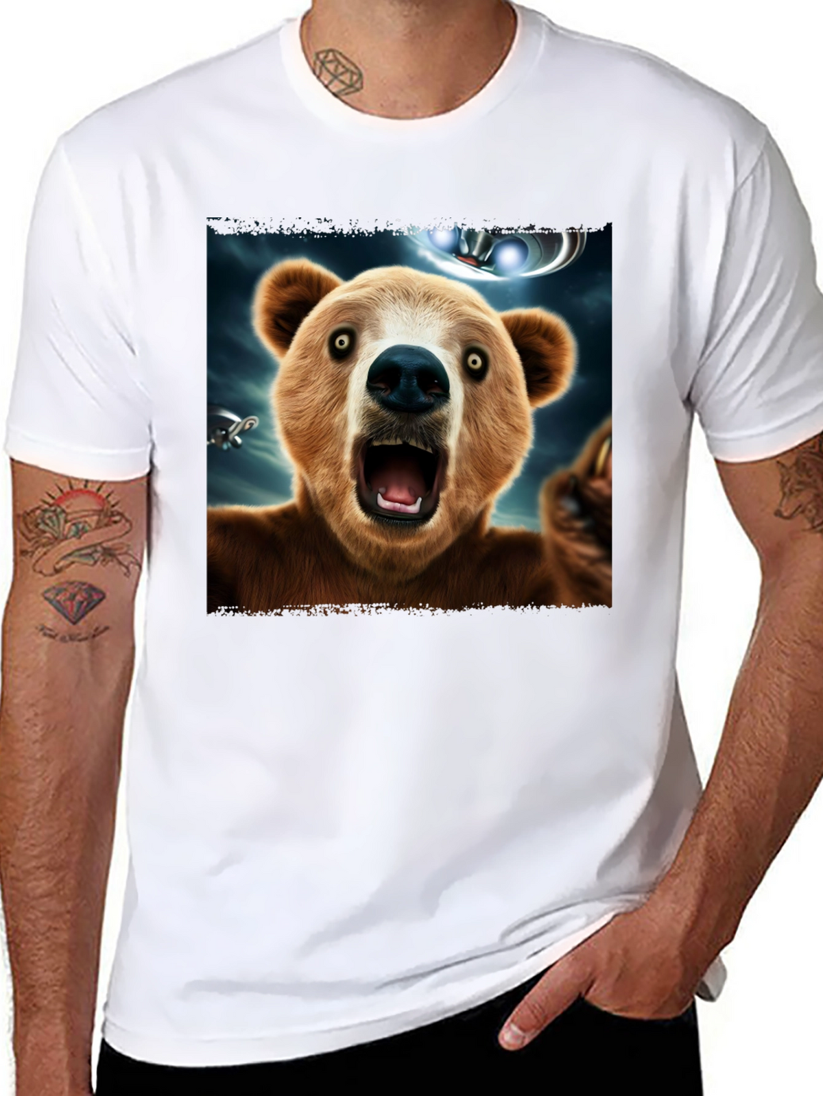 Bear UFO T-Shirt - Mens Black Graphic Tee