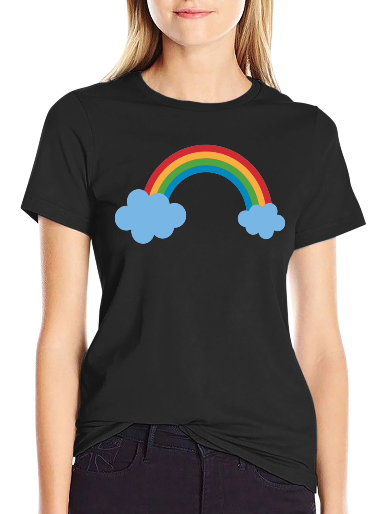 Rainbow & Cloud Graphic Black T-Shirt
