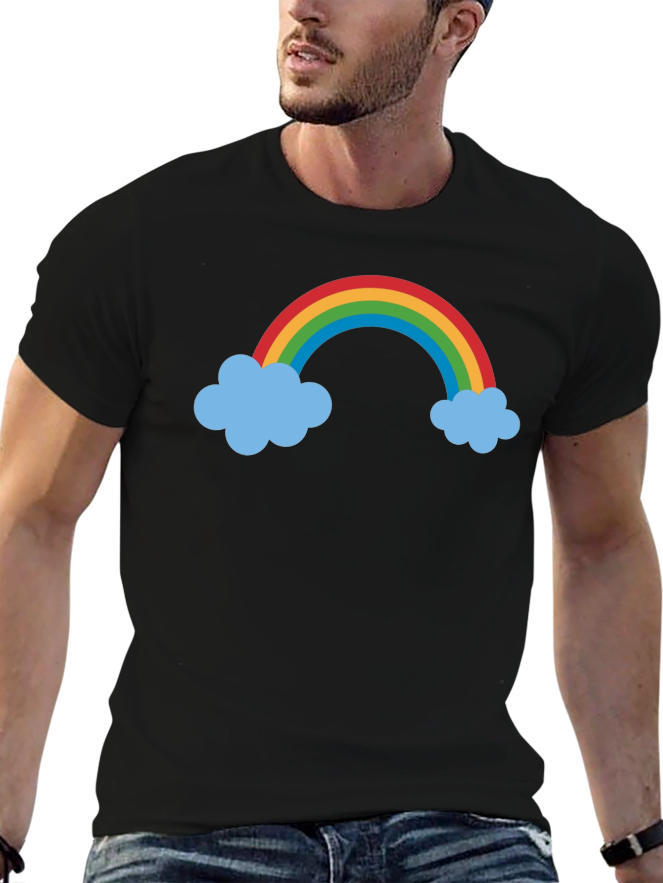 Rainbow & Cloud Graphic Black T-Shirt