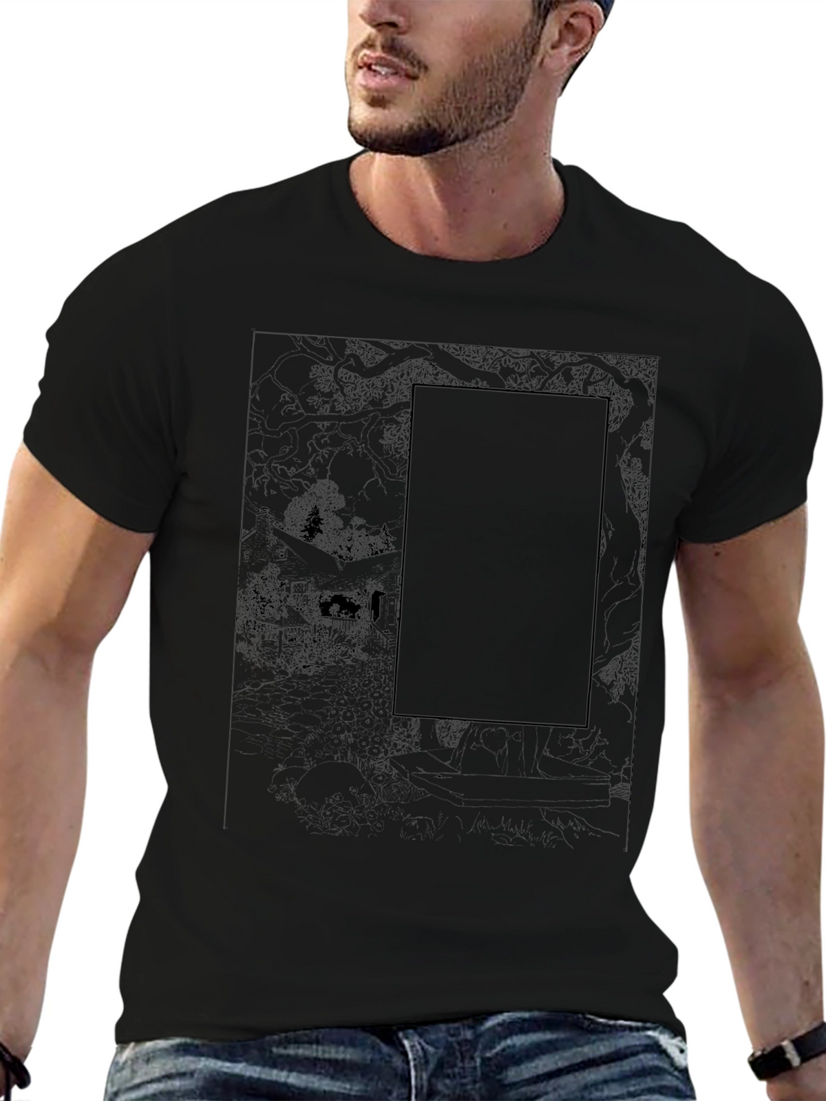 Black Graphic Print Tee - Unique Design
