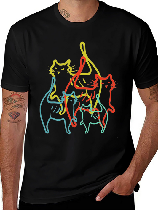 Abstract Cat Line Art Black T-Shirt
