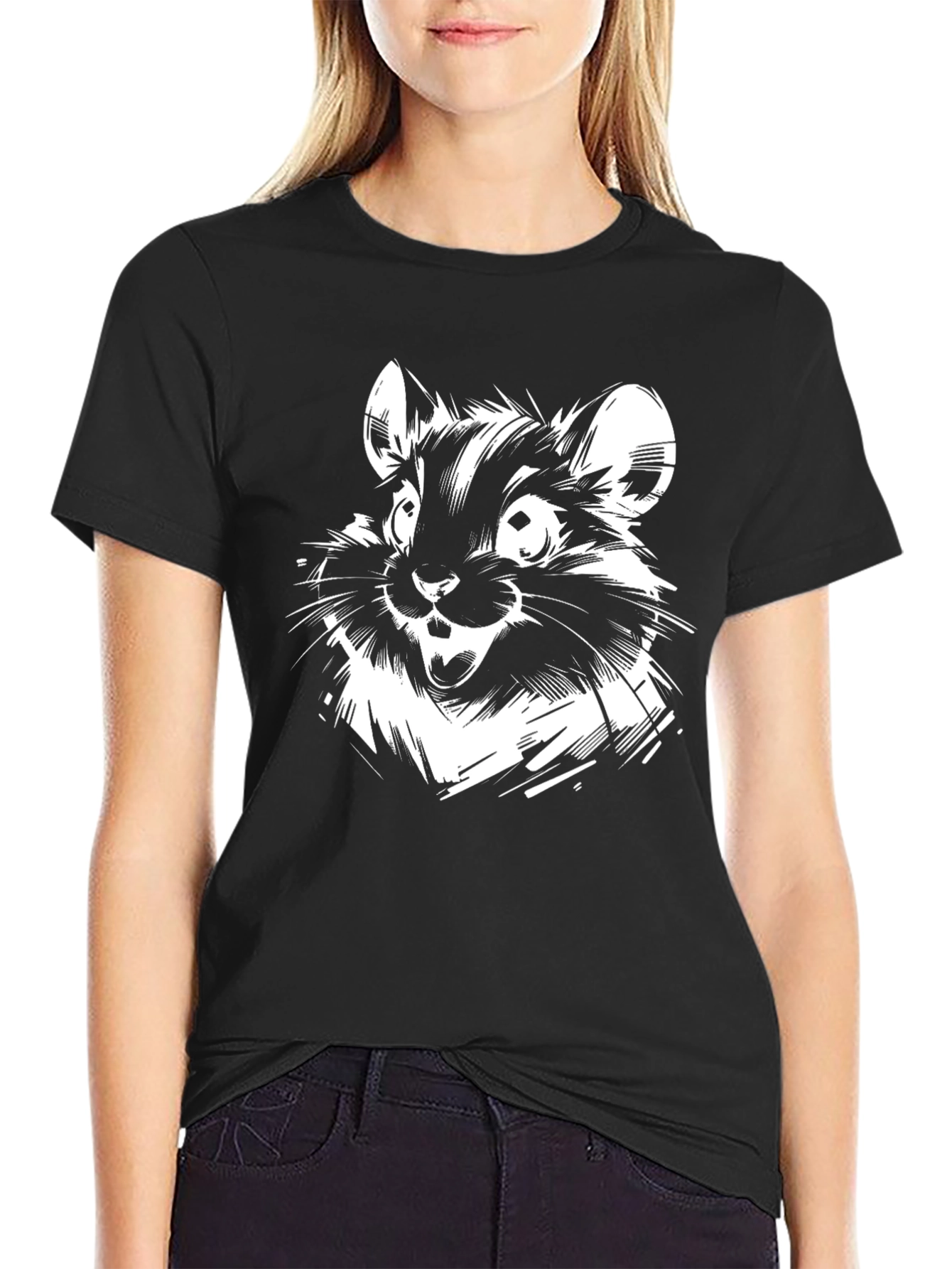 Cartoon Chinchilla Black T-Shirt