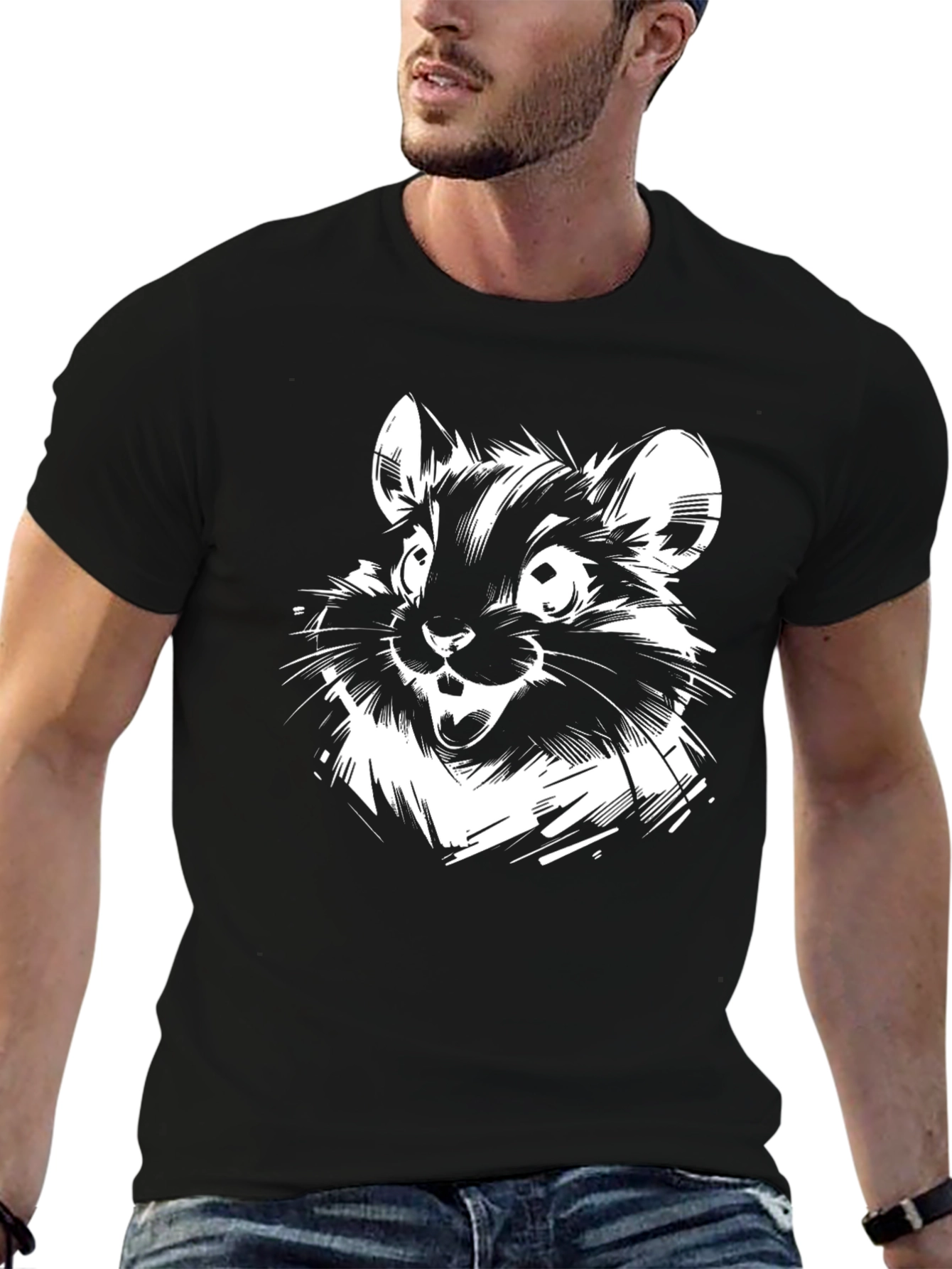 Cartoon Chinchilla Black T-Shirt