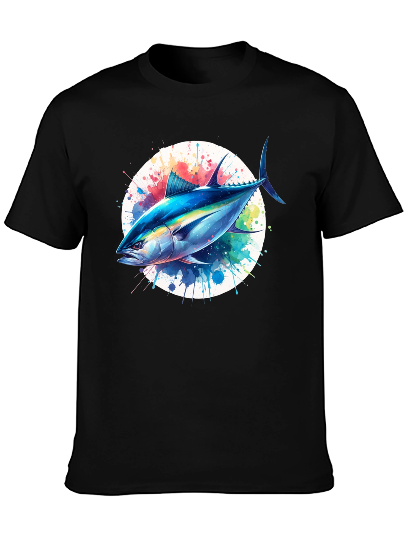 Tuna Splash Graphic Tee - Black Cotton T-Shirt