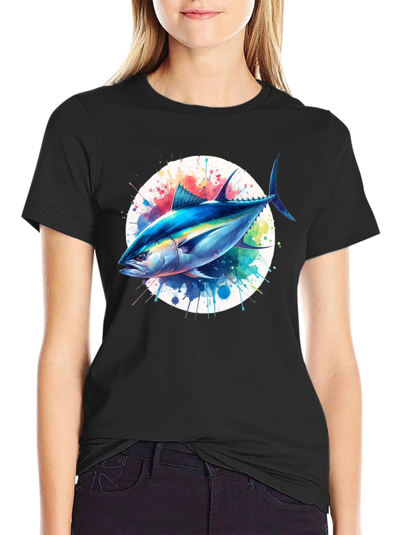 Tuna Splash Graphic Tee - Black Cotton T-Shirt