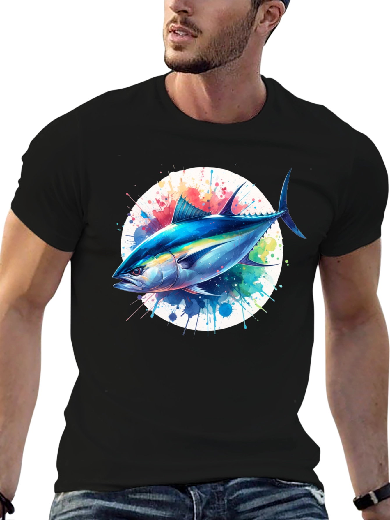 Tuna Splash Graphic Tee - Black Cotton T-Shirt