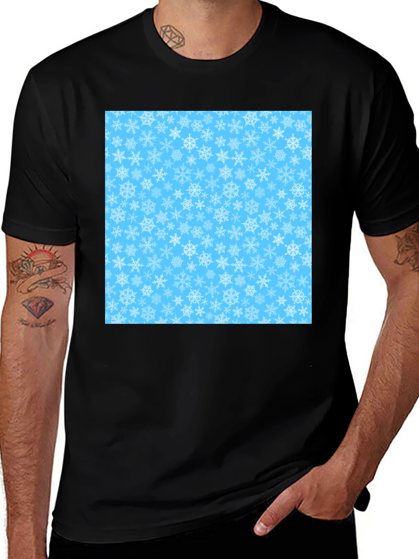 Winter Snowflake Pattern T-Shirt - Black