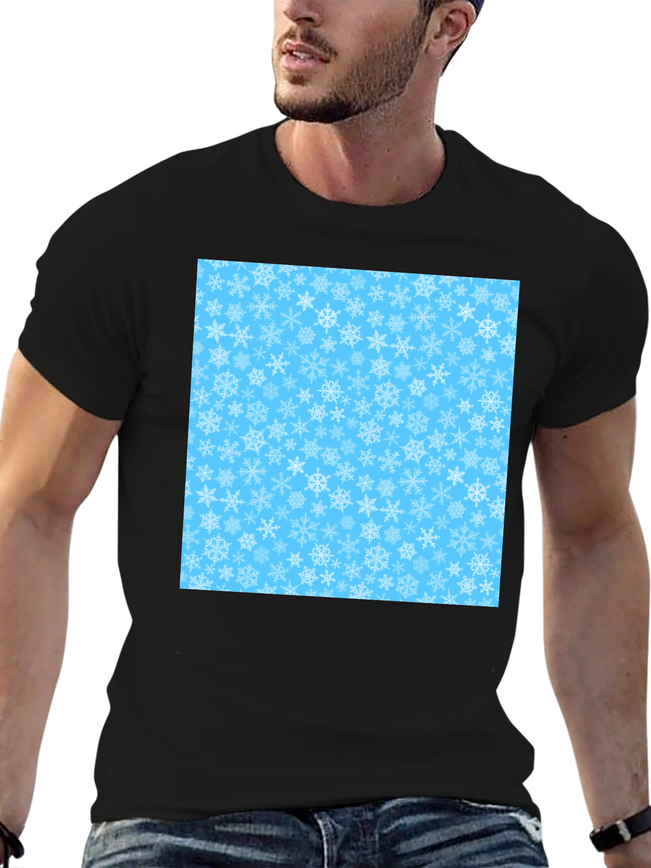 Winter Snowflake Pattern T-Shirt - Black