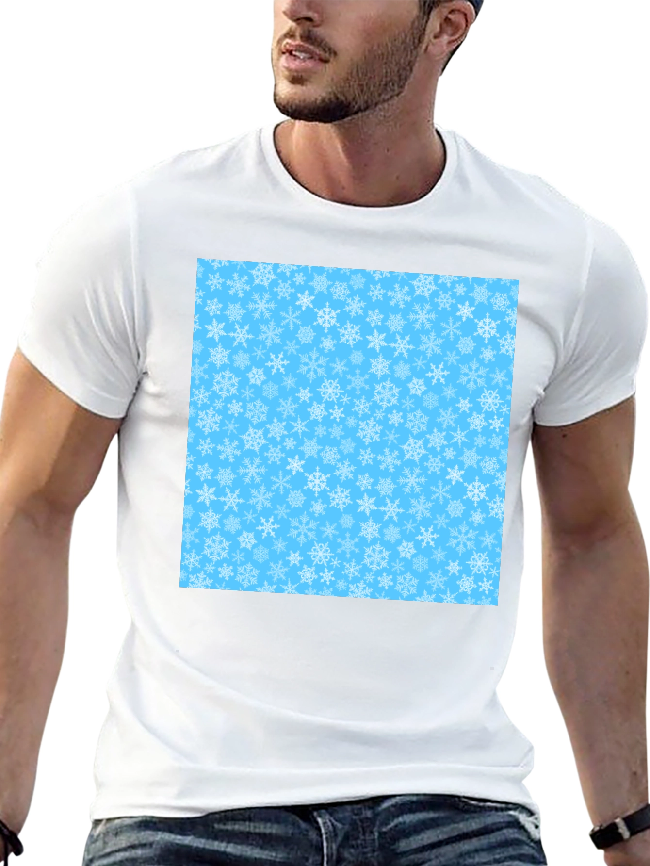 Winter Snowflake Pattern T-Shirt - Black