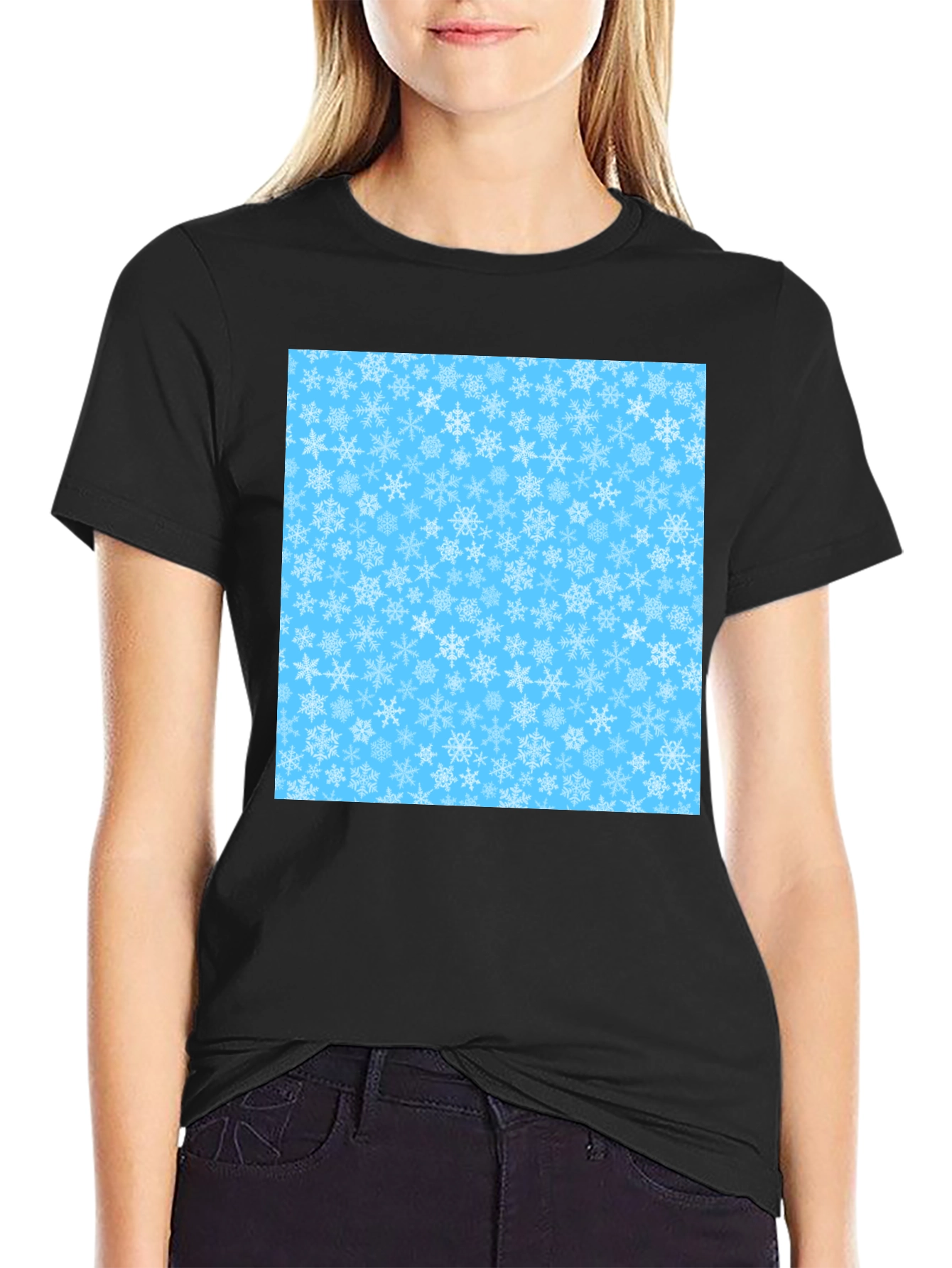 Winter Snowflake Pattern T-Shirt - Black