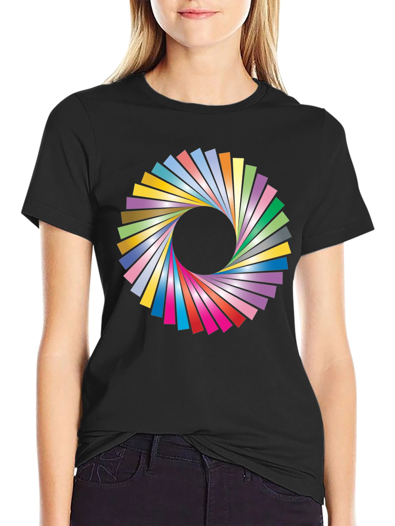 Vibrant Geometric Circle Graphic Black T-Shirt
