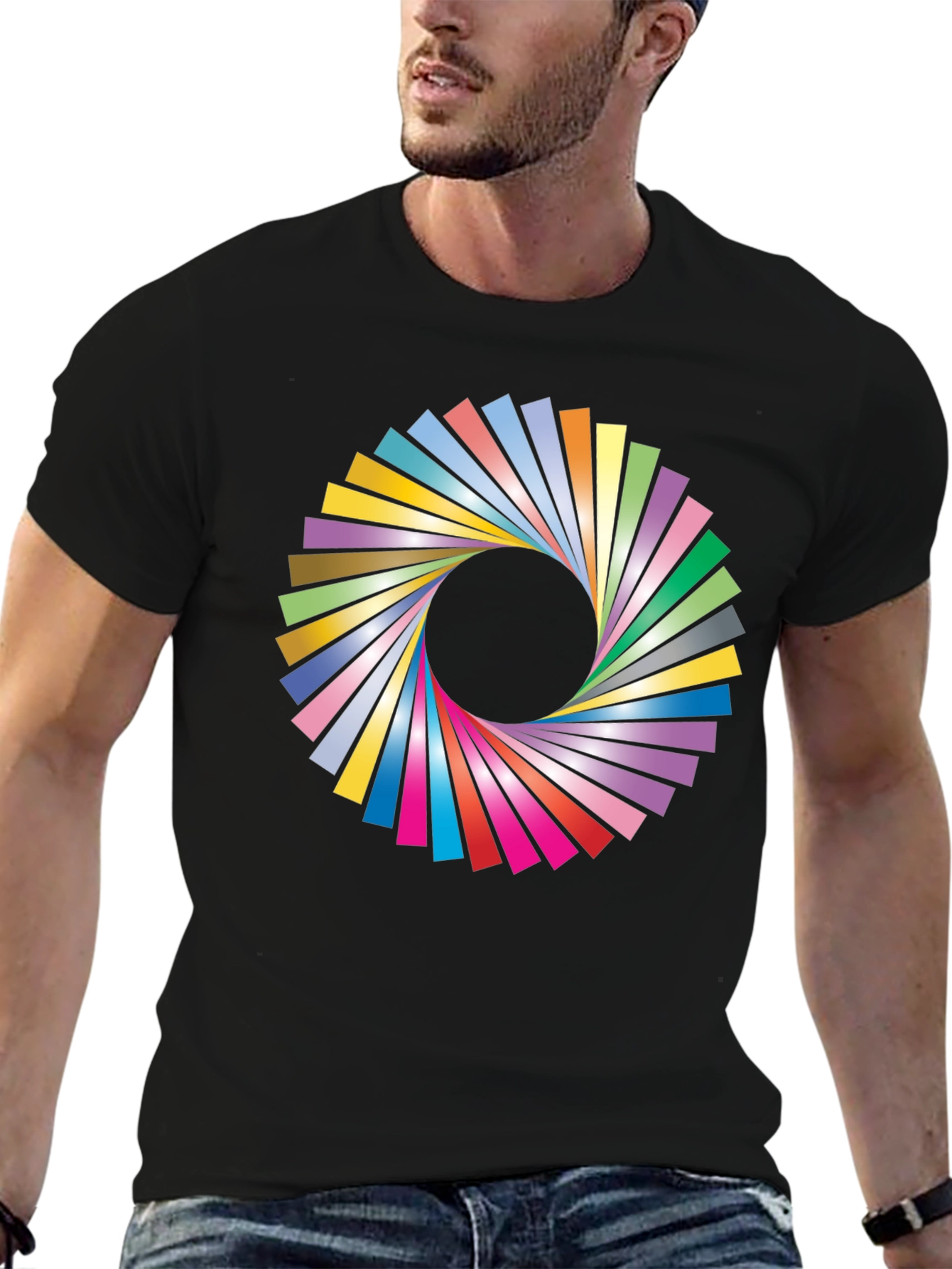 Vibrant Geometric Circle Graphic Black T-Shirt