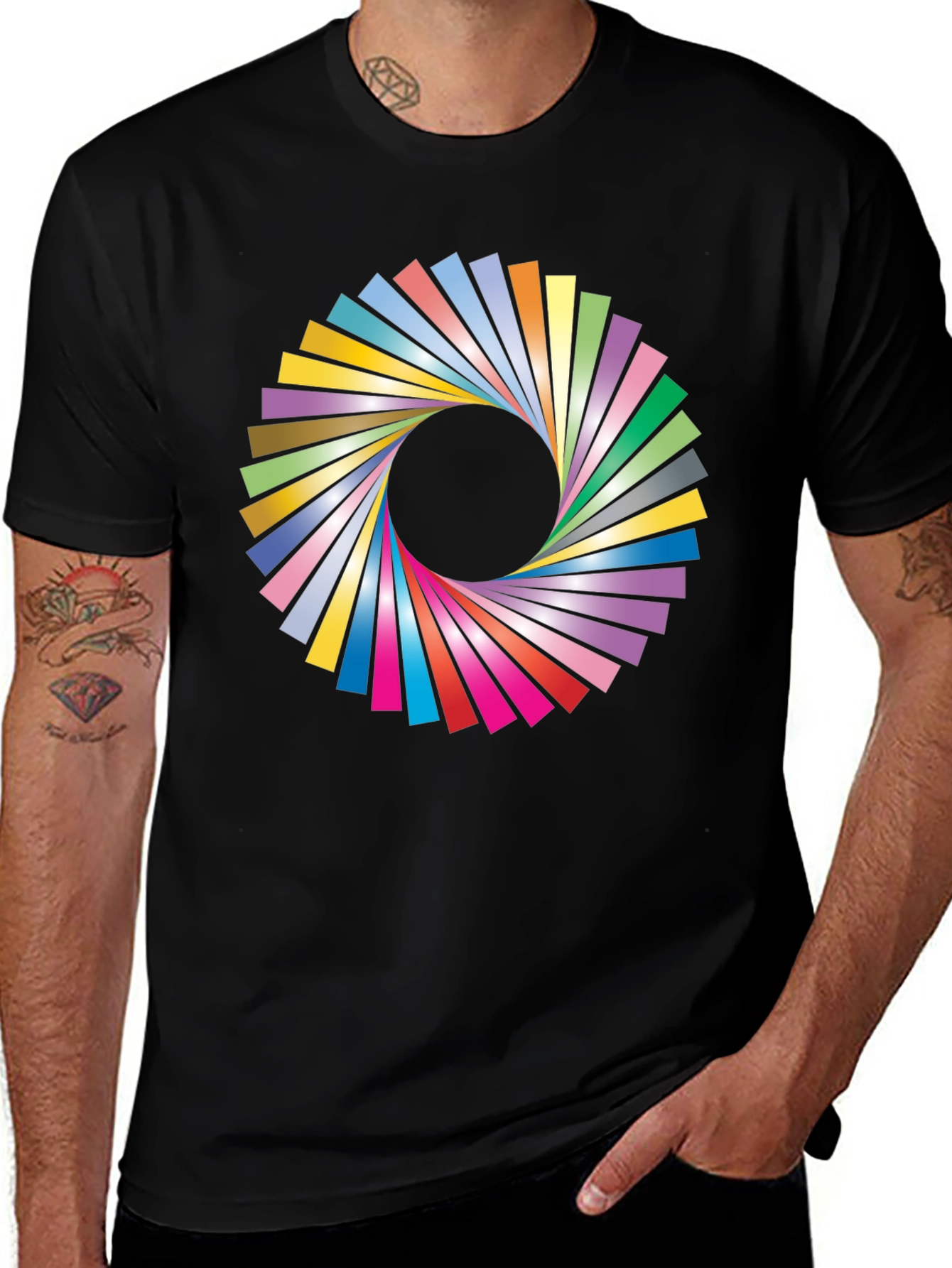 Vibrant Geometric Circle Graphic Black T-Shirt