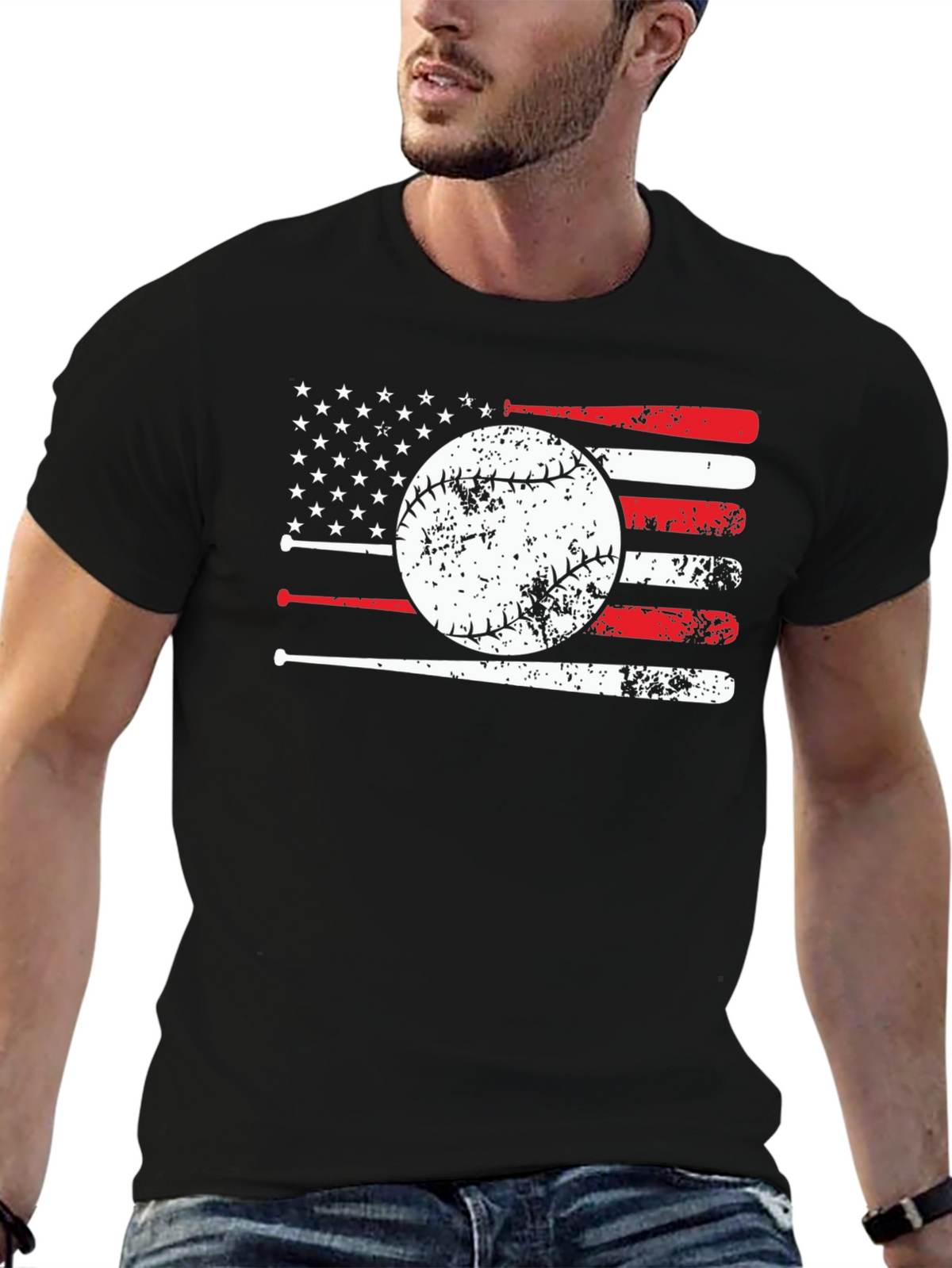 Baseball Flag Graphic T-Shirt - Patriotic Design