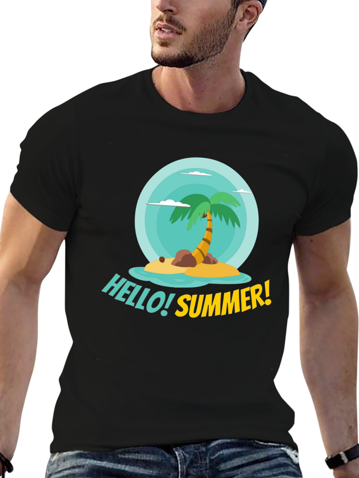 Hello Summer! Palm Tree Graphic Tee - Black