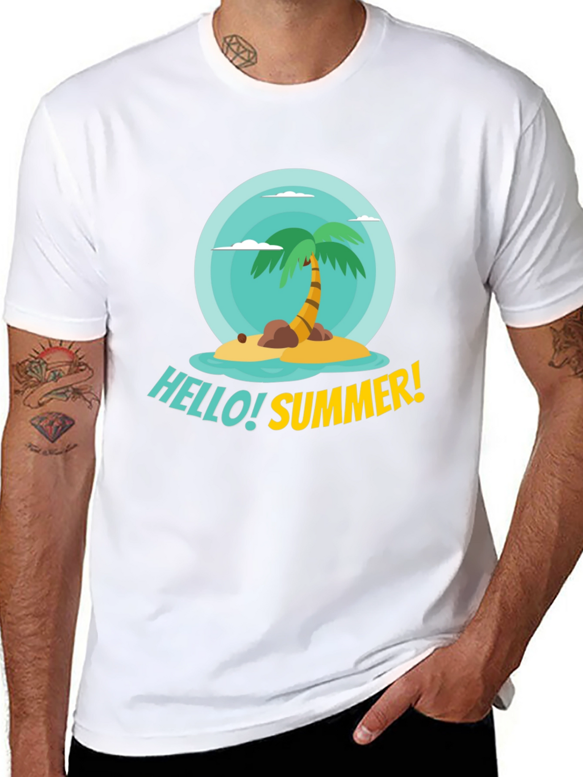 Hello Summer! Palm Tree Graphic Tee - Black
