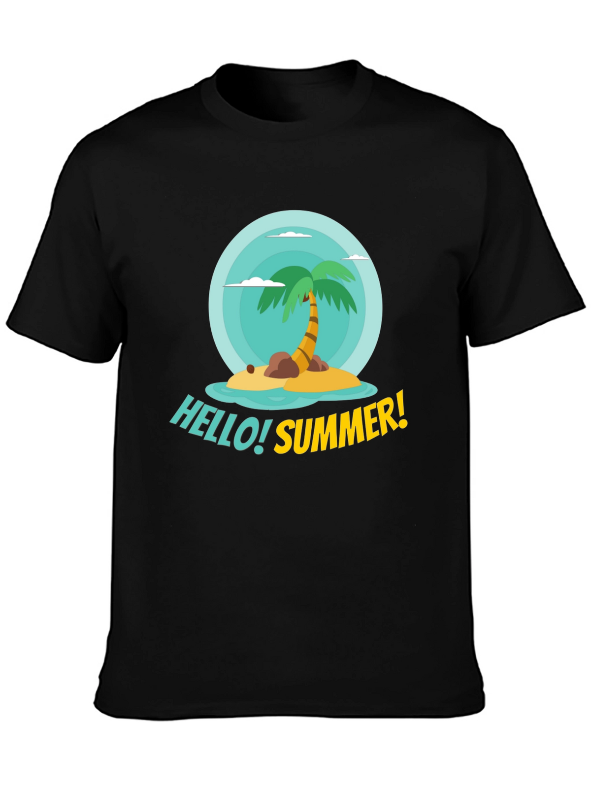 Hello Summer! Palm Tree Graphic Tee - Black