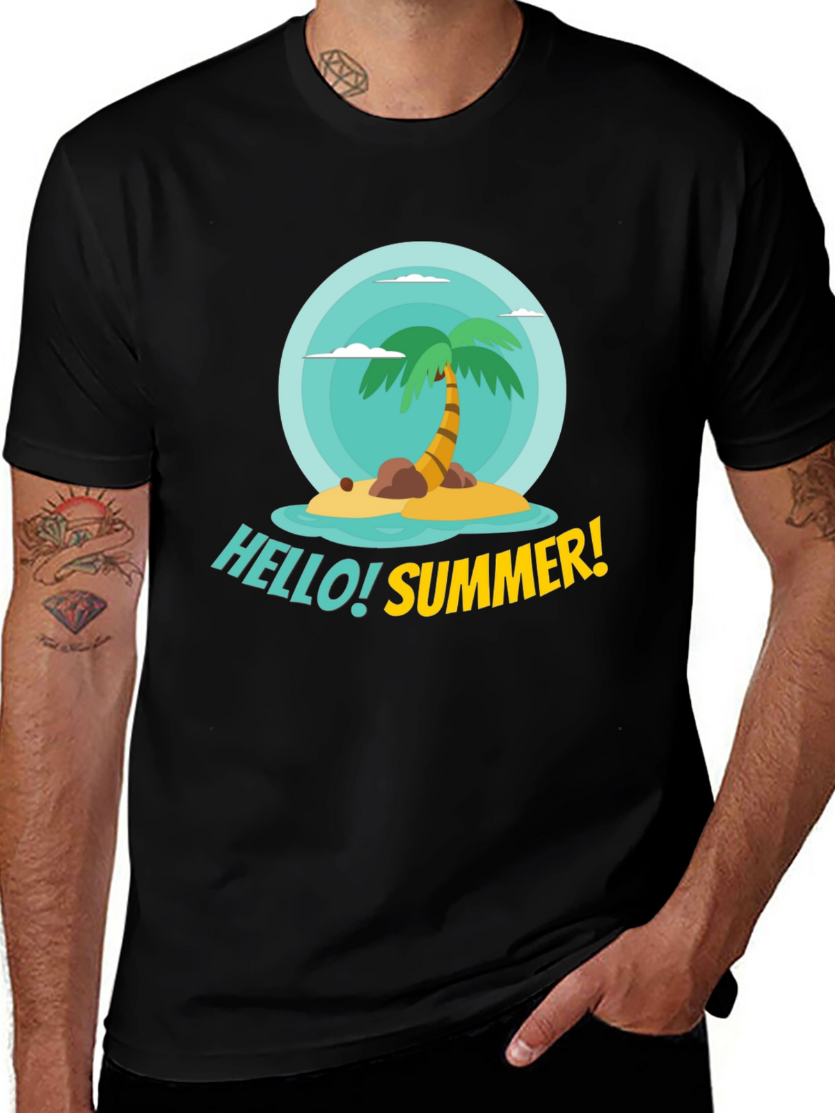 Hello Summer! Palm Tree Graphic Tee - Black