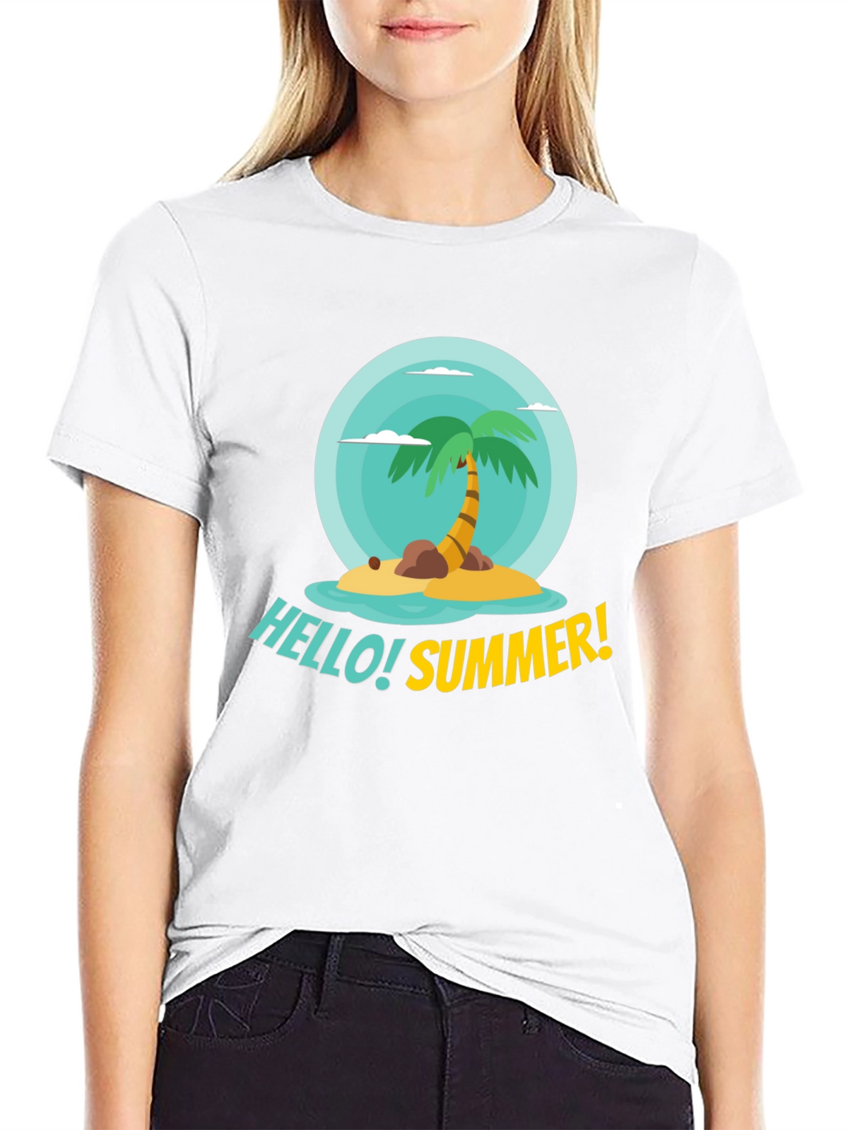 Hello Summer! Palm Tree Graphic Tee - Black