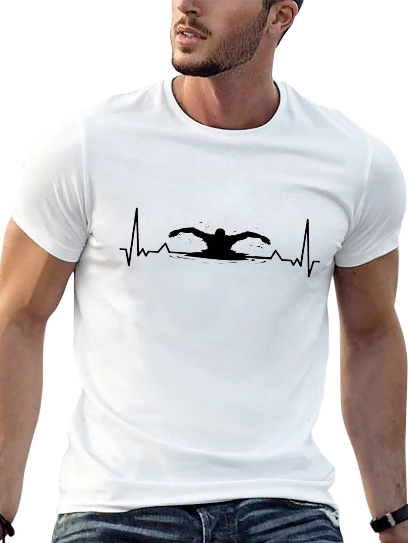 Swimmer Heartbeat Graphic T-Shirt - Black