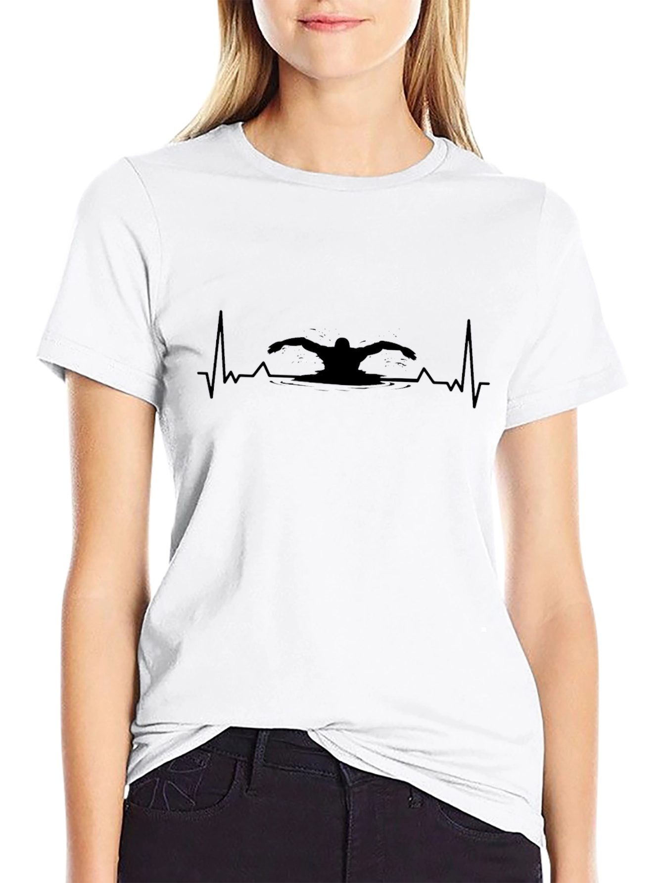 Swimmer Heartbeat Graphic T-Shirt - Black