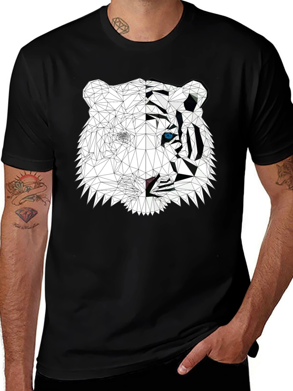 Geometric Tiger Graphic Print Black T-Shirt