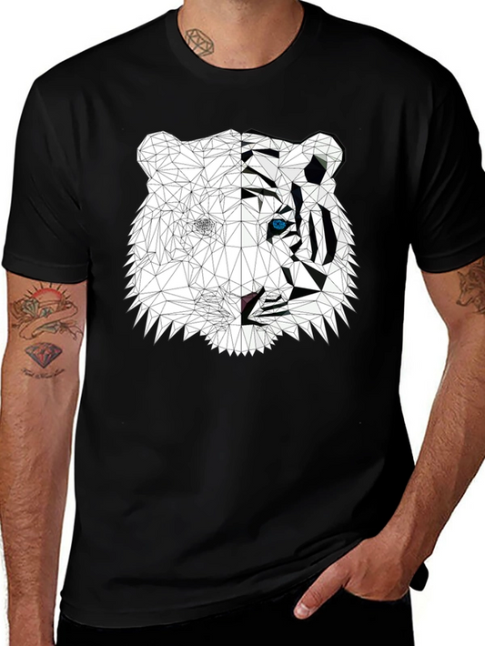 Geometric Tiger Graphic Print Black T-Shirt