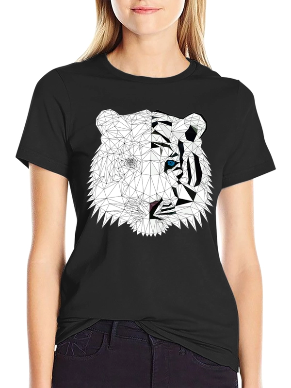Geometric Tiger Graphic Print Black T-Shirt