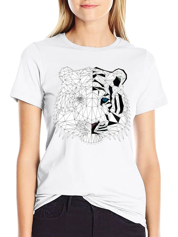 Geometric Tiger Graphic Print Black T-Shirt