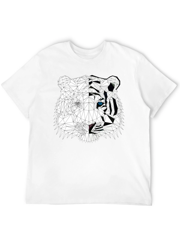 Geometric Tiger Graphic Print Black T-Shirt