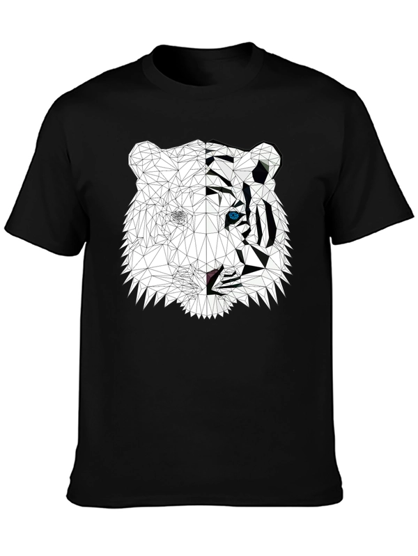 Geometric Tiger Graphic Print Black T-Shirt