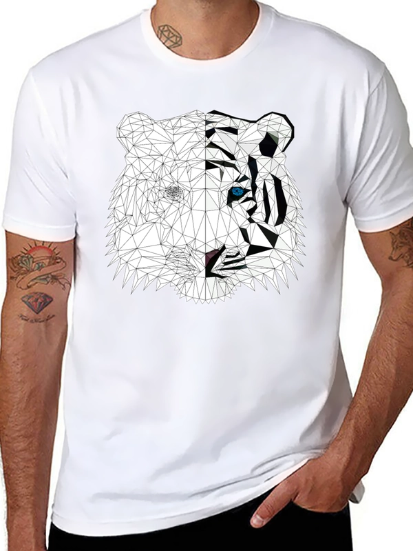 Geometric Tiger Graphic Print Black T-Shirt