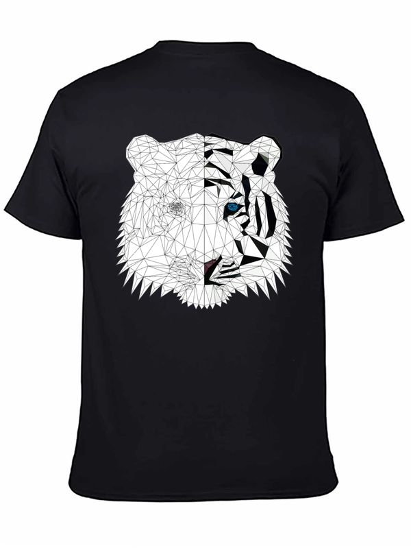 Geometric Tiger Graphic Print Black T-Shirt