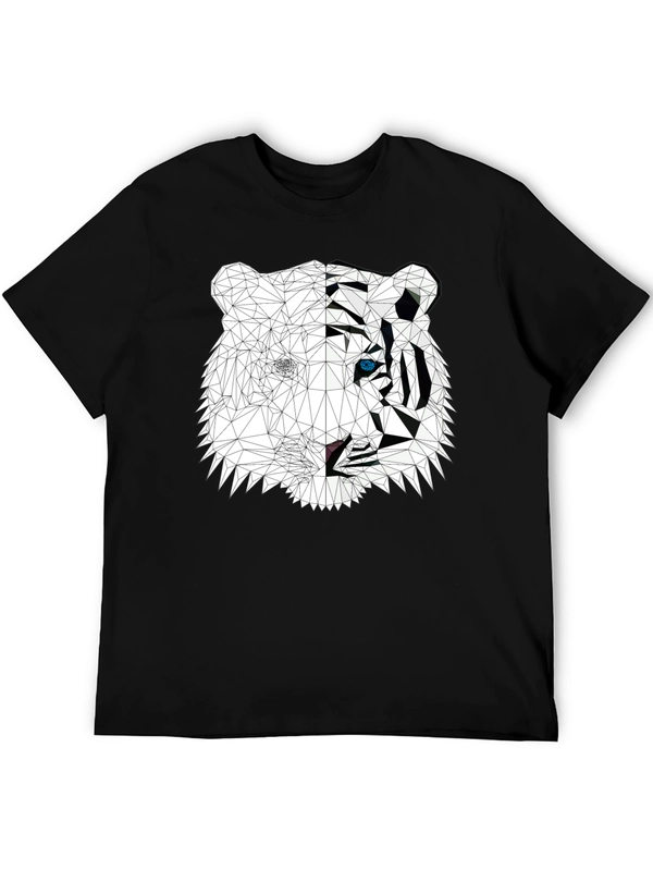 Geometric Tiger Graphic Print Black T-Shirt