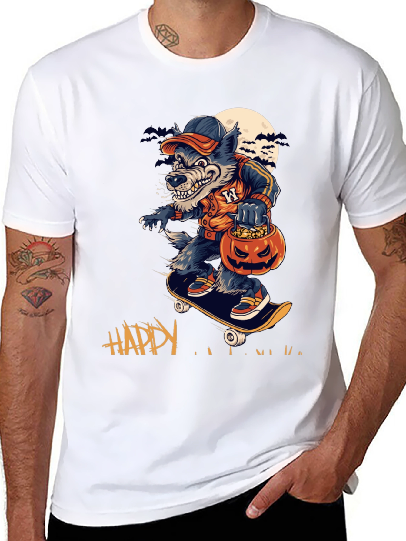 Skateboarding Werewolf Halloween Tee