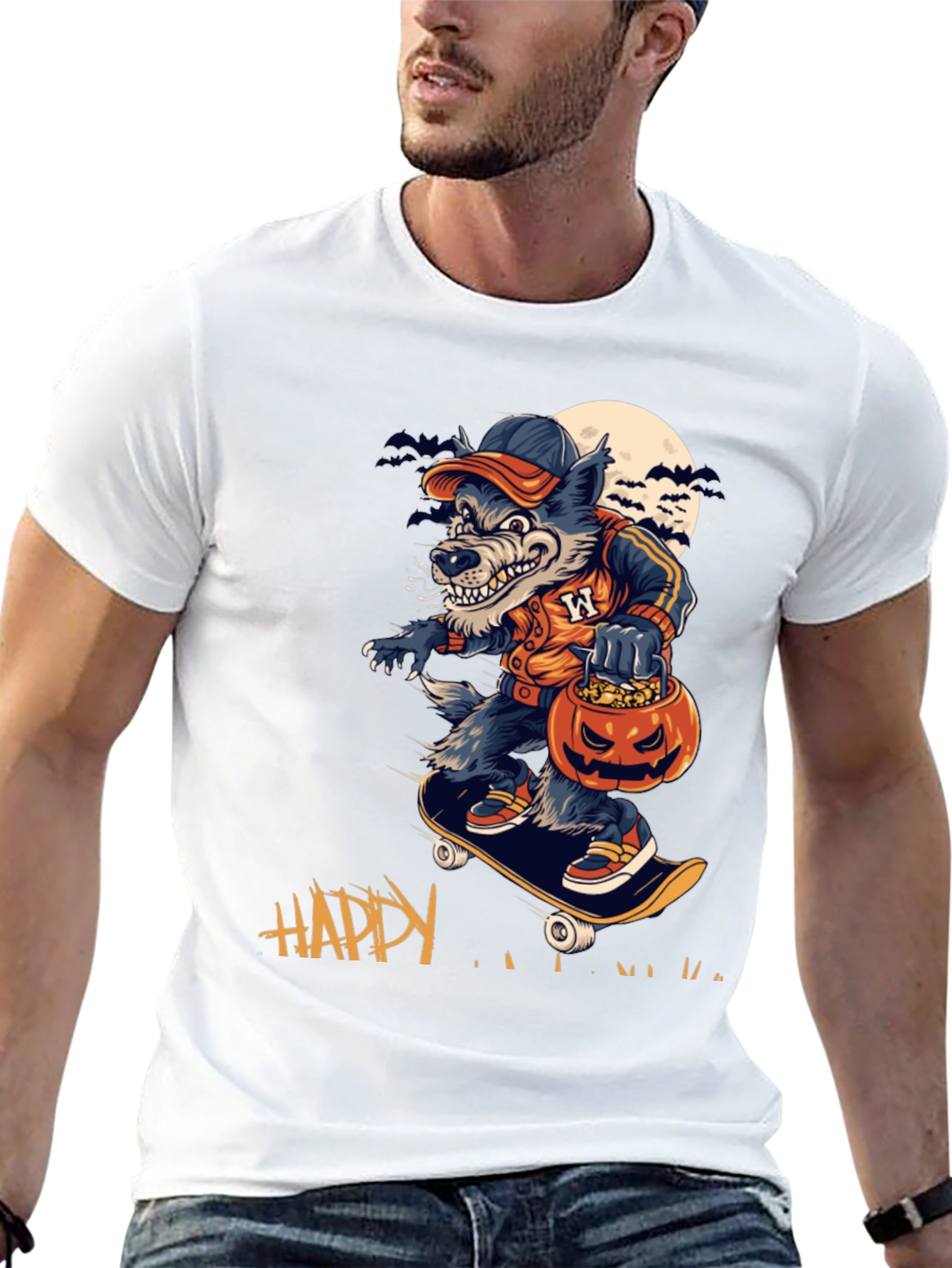 Skateboarding Werewolf Halloween Tee