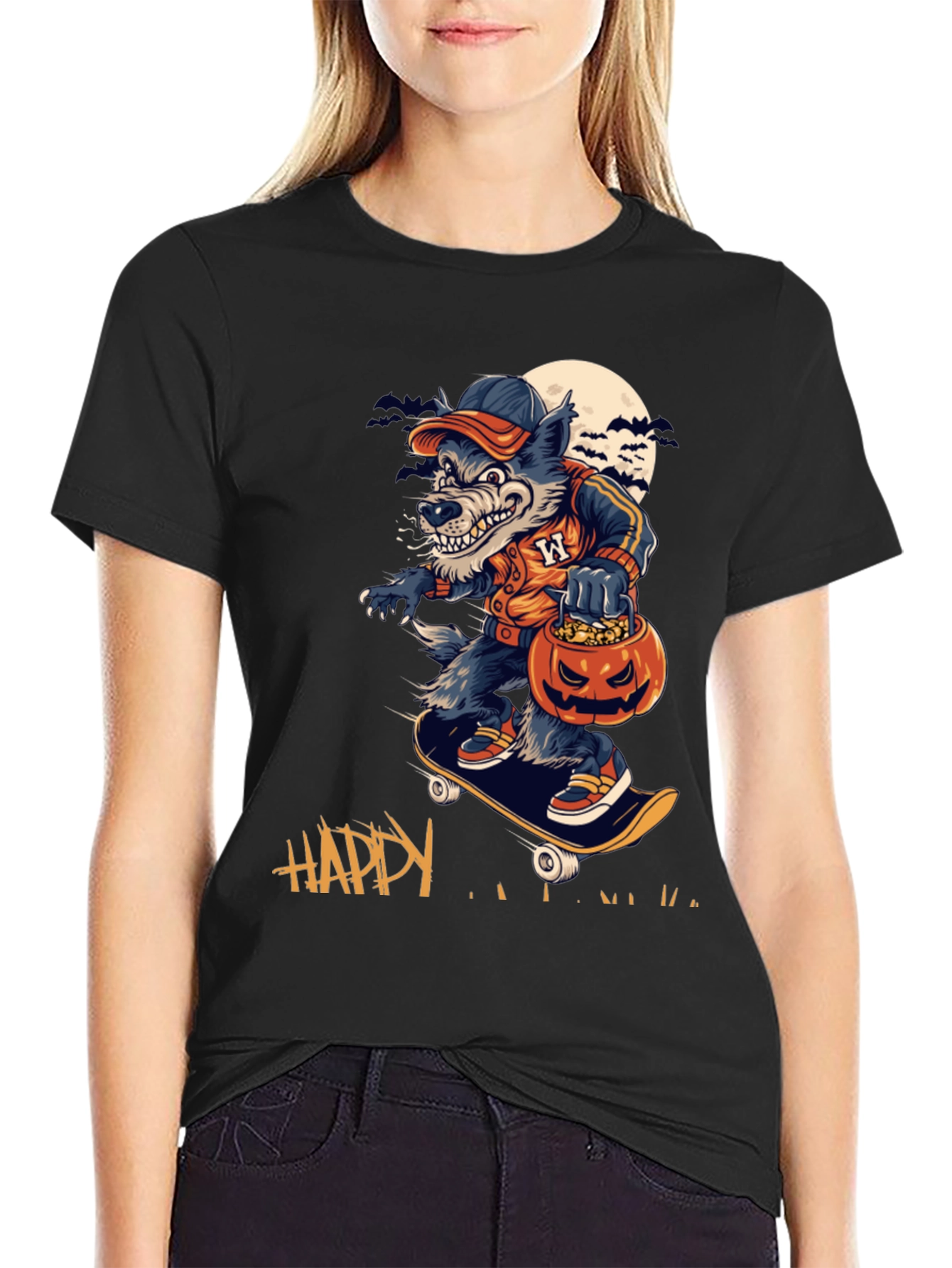 Skateboarding Werewolf Halloween Tee