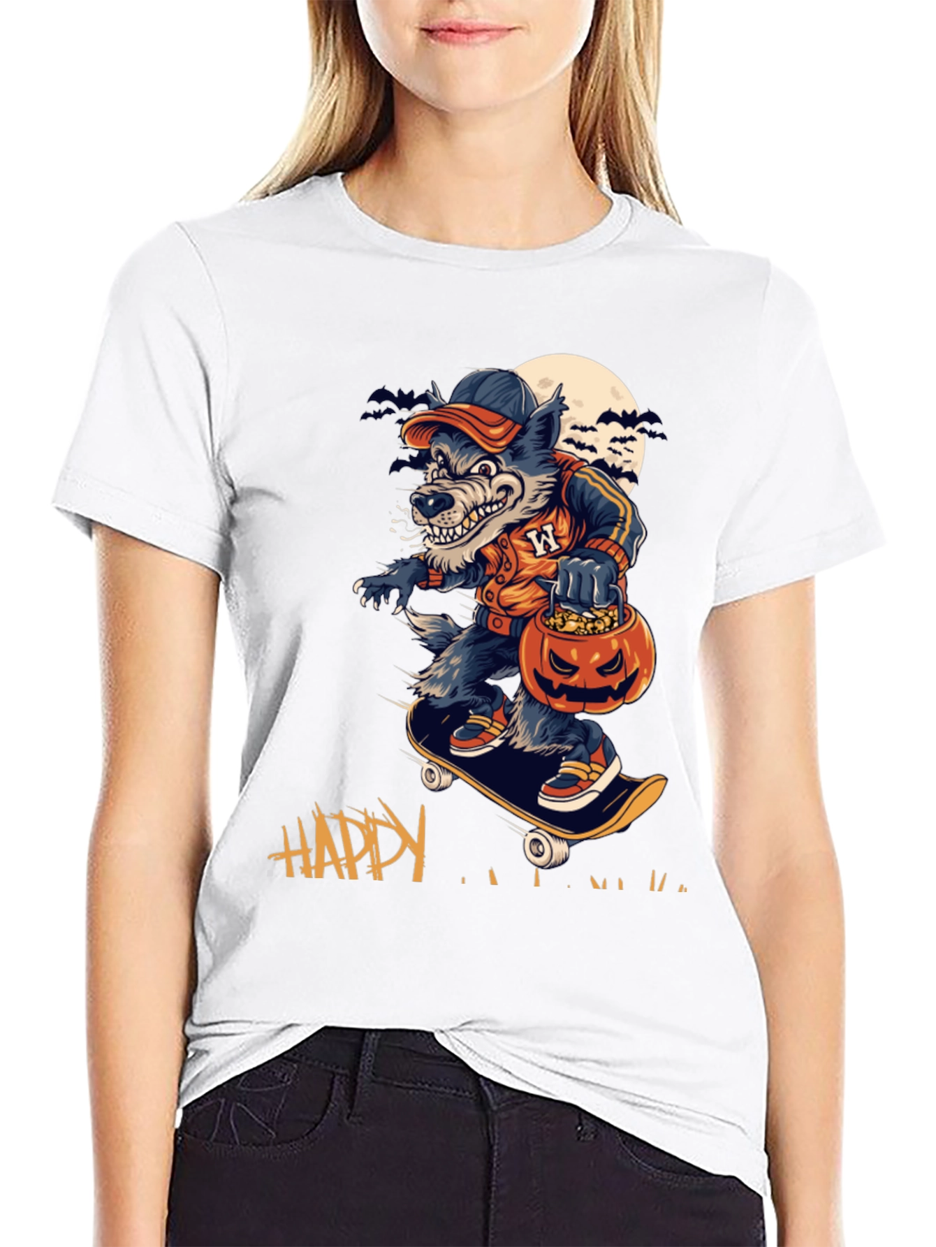 Skateboarding Werewolf Halloween Tee