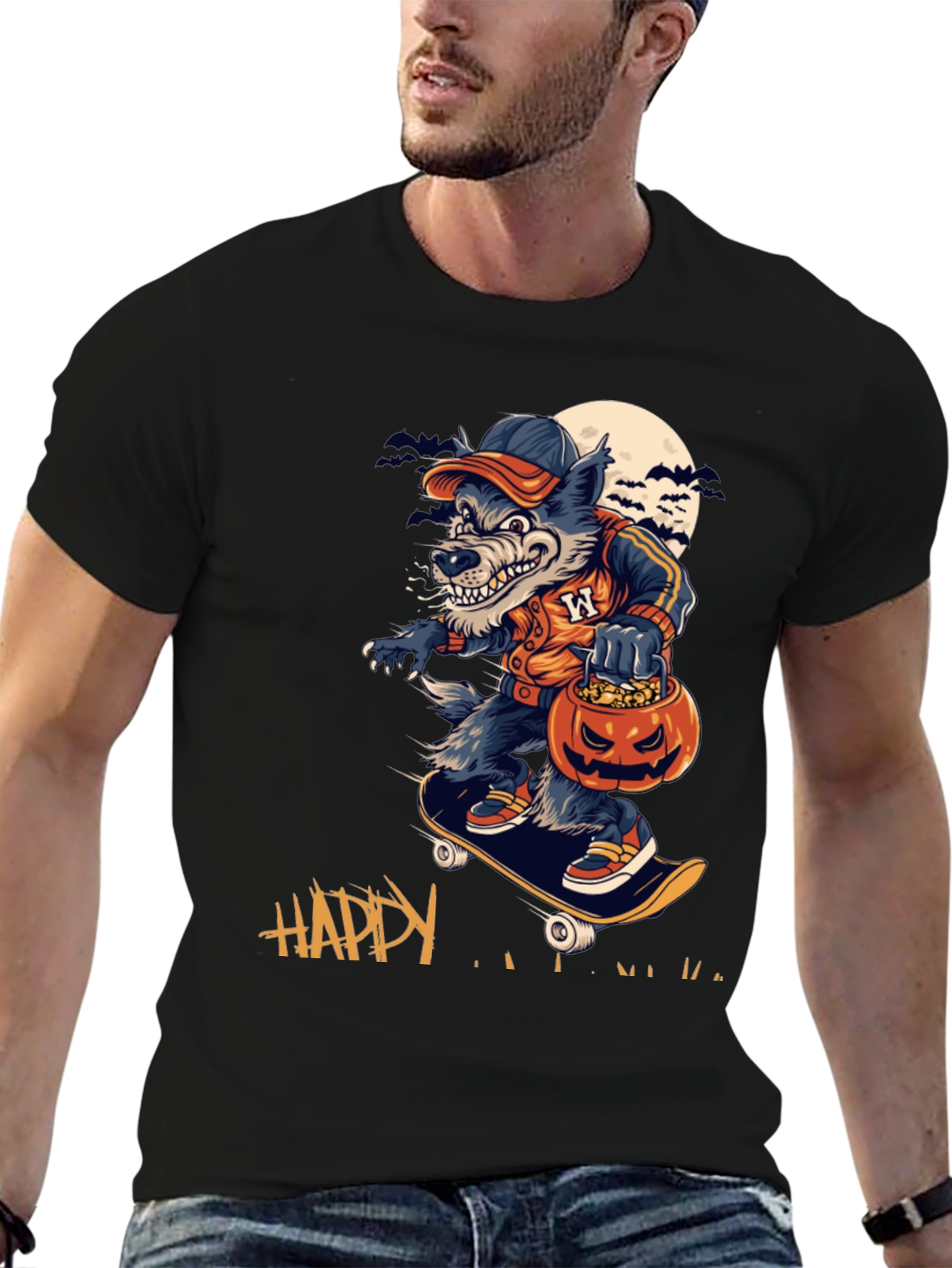 Skateboarding Werewolf Halloween Tee