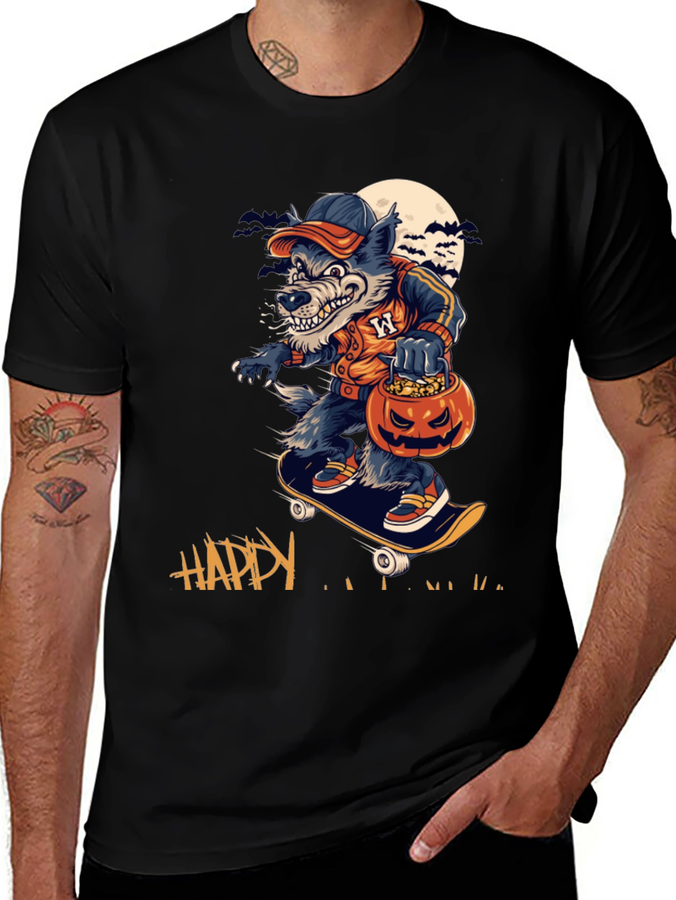 Skateboarding Werewolf Halloween Tee