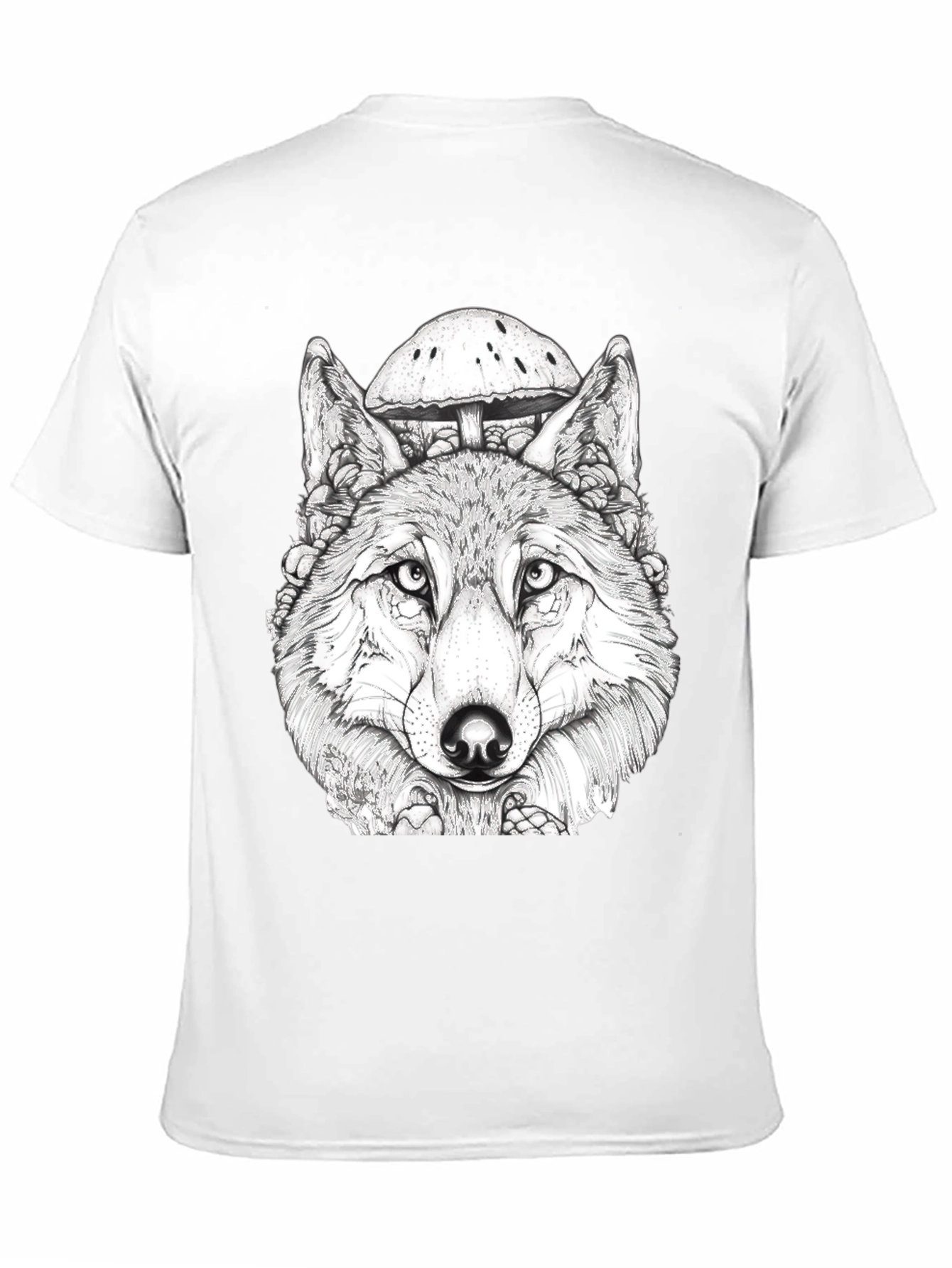 Wolf & Mushroom Graphic Black T-Shirt