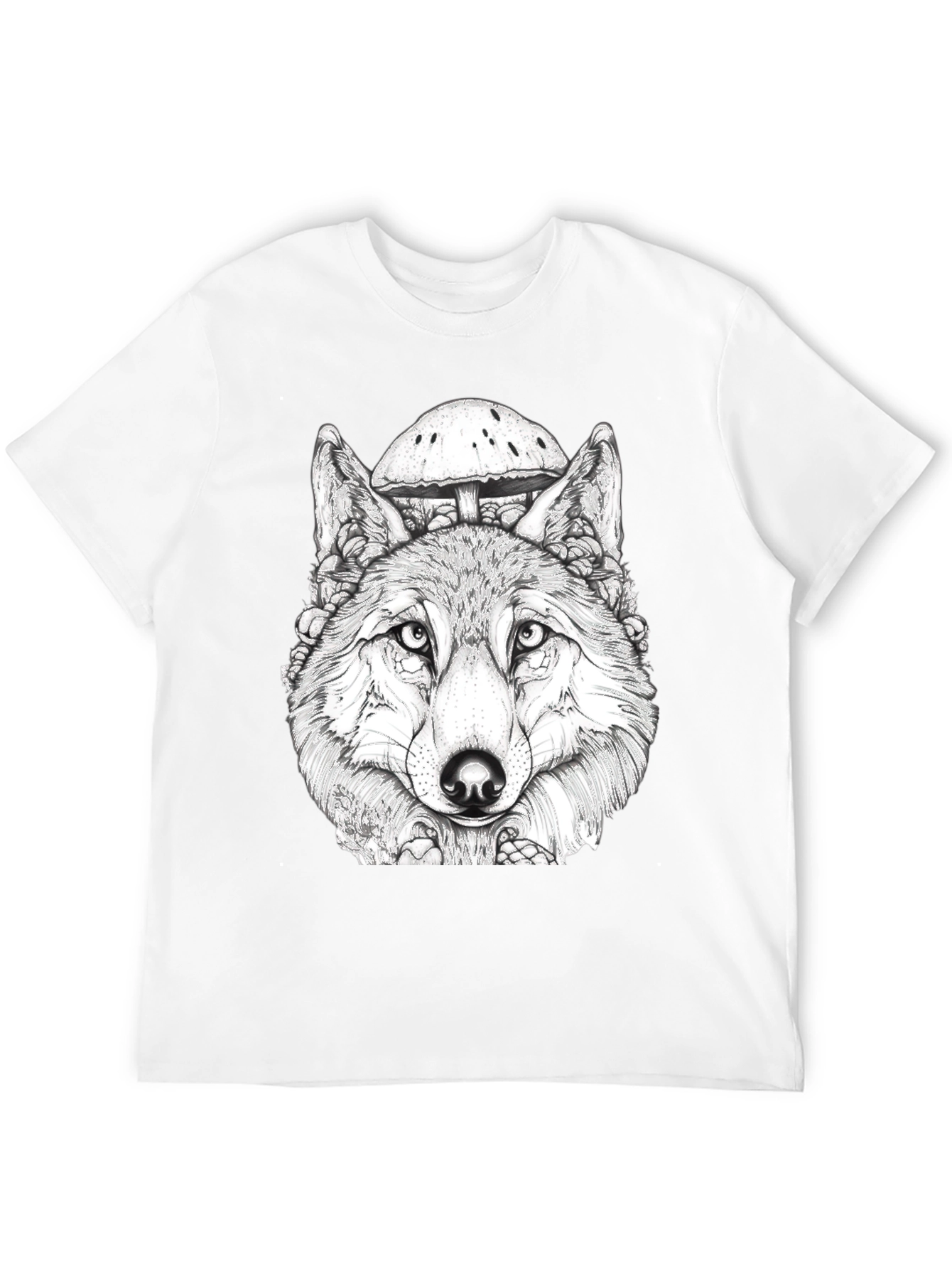 Wolf & Mushroom Graphic Black T-Shirt